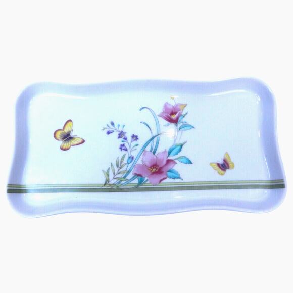 Andrea by Sadek Jewelry Vanity Trinket Tray with Butterflies & Flowers Vintage - Picture 1 of 6